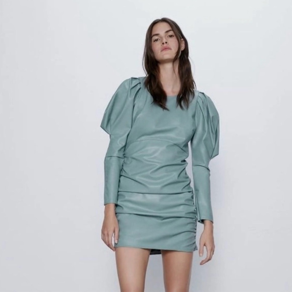 Zara Faux Leather Green Mini Dress